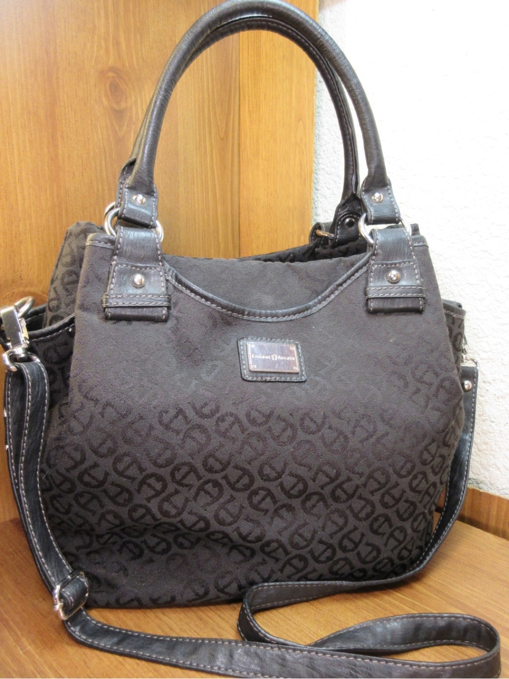 Etienne Aigner Black Monogram Shoulder Bag